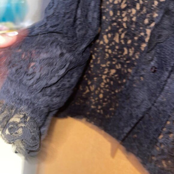 Lady Winn California by Teddi Womens Blouse Size Large Black Lace Ruffle Trim - Picture 5 of 9